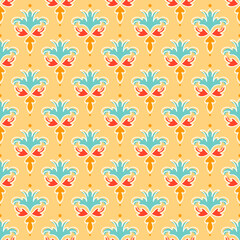 Fototapeta na wymiar Bright color seamless pattern, beautiful childish print in yellow, turquoise and coral shades.
