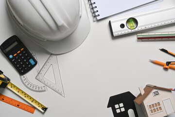 Architect, engineer tools on white background. Construction concept.