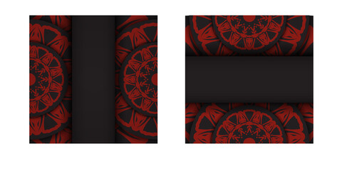 Vector Ready to print postcard design BLACK colors with greek patterns. Vector Invitation card template with place for your text and ornament.
