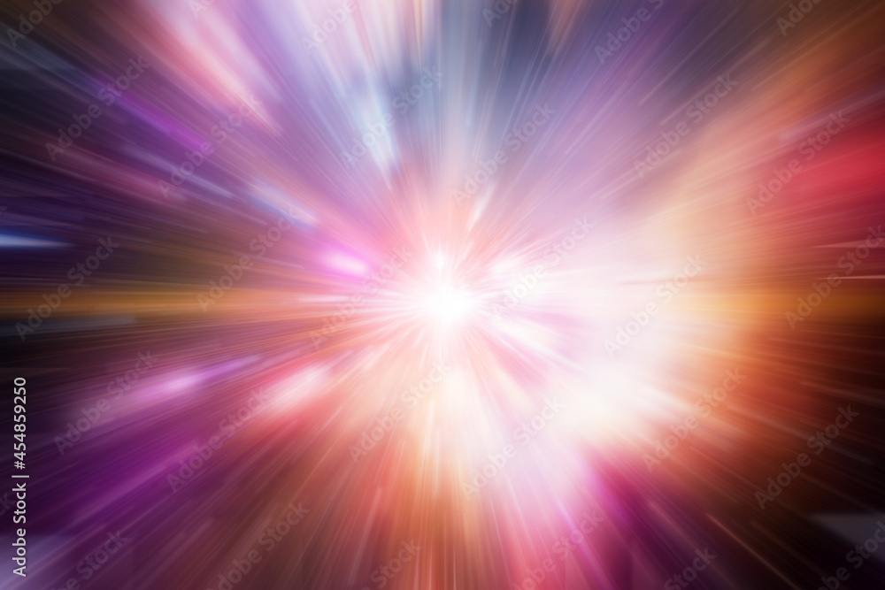 Wall mural colorful blur flare bright galaxy light warp moving forward effect abstract for background.