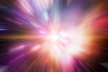 Colorful blur flare bright galaxy light warp moving forward effect abstract for background. - obrazy, fototapety, plakaty