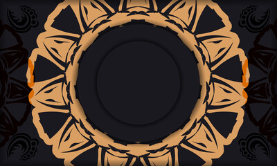 Black template banner with ornaments and place for your logo. Design background with luxurious patterns.