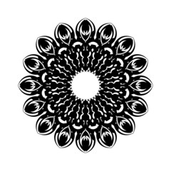 Black outline ornamental round pattern on white background. Card template design. Vector illustration.