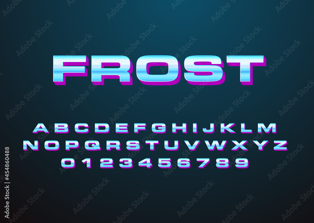 Poster modern icy look text style effect custom font alphabet and number
