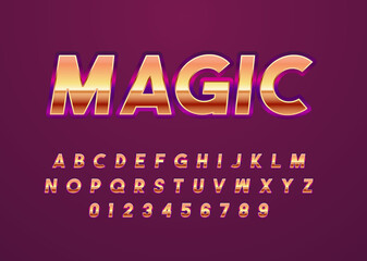 shiny gold metal custom font alphabet and number
