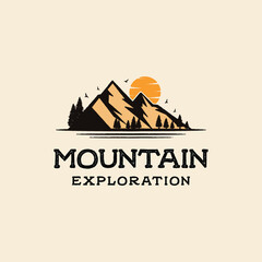 Vintage Mountain, hiking, landscape logo design