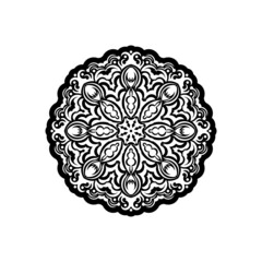 Ornamental round pattern with floral elements for smart modern coloring book for adult, shirt design or tattoo. Hand-drawn zen doodle background