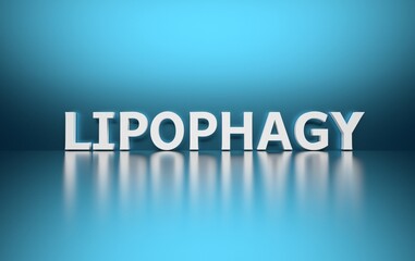 Scientific term Lipophagy written in bold white letters on blue background