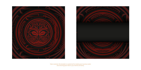 Vector Ready-to-print postcard design BLACK colors with Maori ornament mask. Invitation template with space for your text and patterns.