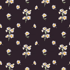 Realistic watercolor seamless pattern - Little meadow daisies.