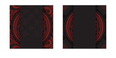 Black banner with polynesia ornaments and place for your logo. Template for print design background with luxurious patterns.