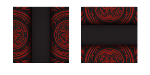 Vector Template for print design postcards BLACK colors with mask Maori patterns. Preparing an invitation with a place for your text and ornaments.