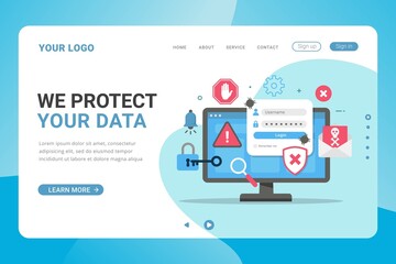 Landing page template data protection design concept vector illustration