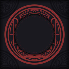 Black banner with polynesia ornaments and place for your logo. Template for print design background with patterns.