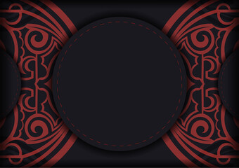 Black banner with polynesia ornaments and place for your logo. Template for print design background with patterns. Vector