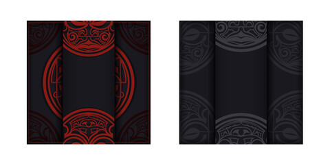 Printable design background template with luxury ornament. Black vector banner with Maori ornaments and place for your logo and text.