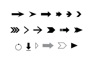 Black Arrows Set on White Background. Arrow, Cursor Icon. Vector Pointers Collection. Back, Next Web Page Sign