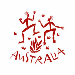 Vector hand drawn stylized map of Australia. Travel illustration of Commonwealth of Australia shape. Hand drawn lettering illustration. South lands map element