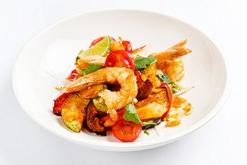salad  with deep fried shrimps
