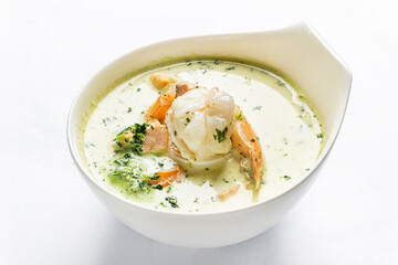 cream soup with fish and shrimps