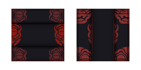 Vector Template for print design postcard BLACK colors with Chinese dragon patterns.