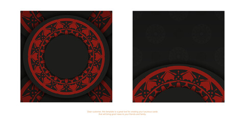 Vector Ready to print postcard design BLACK colors with greek patterns. Vector Template of invitation card with a place for your text and LUXURY ornaments.