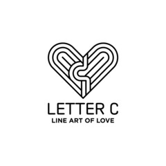 Line art of the letter C. Letter in heart. Shape of love. Interesting for your logo, symbol or icon