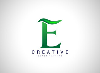 E Letter Logo Design, starting with E, green gradient leaf pattern
