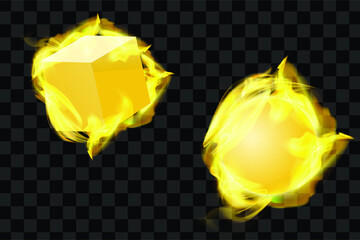 Set of yellow fire isolated vector illustration with burn effect. can use for sign, resources, element, collection, symbol, ornament backgrounds