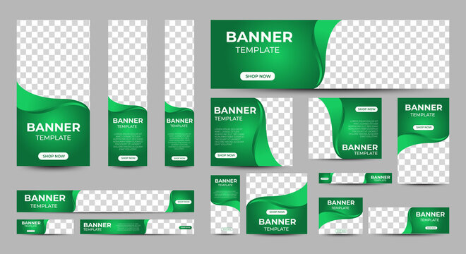 Green Web banners templates, standard sizes with space for photo, modern design. Easily customizable with Brochures, Annual Reports, Magazines, Posters, Corporate Advertising Media, Flyers
