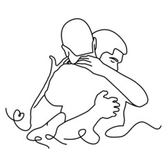 flat design illustration of people hugging line art