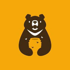 moon black bear honey hive bee negative space logo vector icon illustration