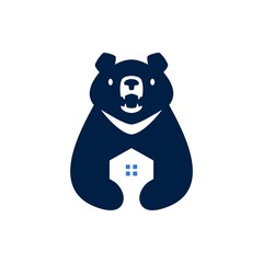 moon black bear house home mortgage architecture negative space logo vector icon illustration
