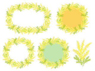 イラスト素材：ミモザのフレームセット