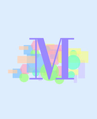 Blocked vibrant pastel-colored background with letter M for company name.