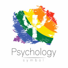 Modern logo of Psychology. Psi. Creative style. Logotype in vector. Design concept. Brand company. Rainbow color letter on white background. Symbol for web, print, card, LGBT flag. Brush stroke