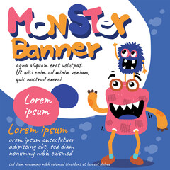  banner monster alien cute colorful happy smile vector illustration design character 10