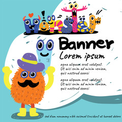  banner monster alien cute colorful happy smile vector illustration design character 18