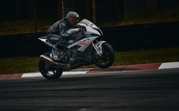 10-05-2021 Lithuania, Kaunas MotoGP rider, Motorcyclist rides at fast sport bike