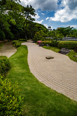 Sand river in the Japanese garden Ohori, Fukuoka, Japan