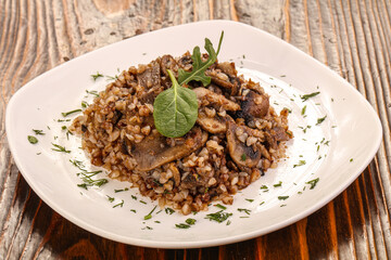 Boiled buckwheat with roasted mushrooms