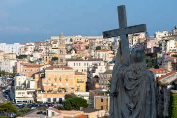 Fototapeta na wymiar Cityscape of Gaeta town. Statue of St. Francesco