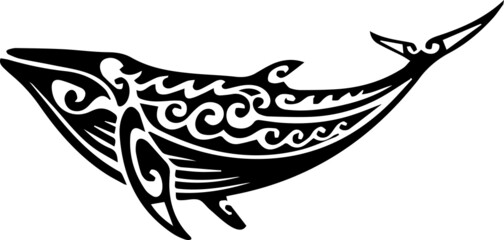 Humpback Whale tattoo tribal stylised maori design. Polynesian simple vector illustration. - obrazy, fototapety, plakaty