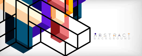 Abstract background. 3d cubes, cubic elements and blocks. Techno or business concept for wallpaper, banner, background, landing page