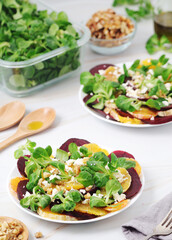 Beetroot and oranges fresh vegetarian salad