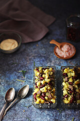 Beef and red beans salad served for dinner	