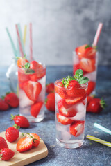 Fresh strawberry drink with ice