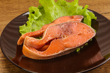 Two pink salmon fish steak