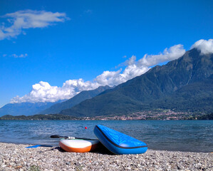 Paddle boards on Lake Como lakeside