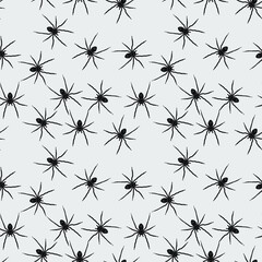 seamless background. spiders. hand drawn black and white illustration.